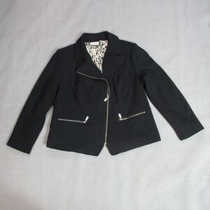 Chicos Blazer Jacket Womens Size 2P Black Textured Full Zip Classic Work NEW